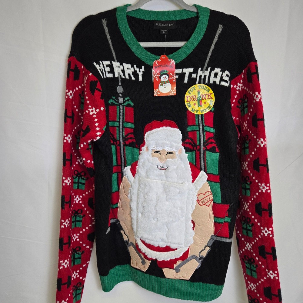 Blizzard Bay Drink Pocket Merry Lift-Mas‎ Ugly Christmas Sweater Party Large New
